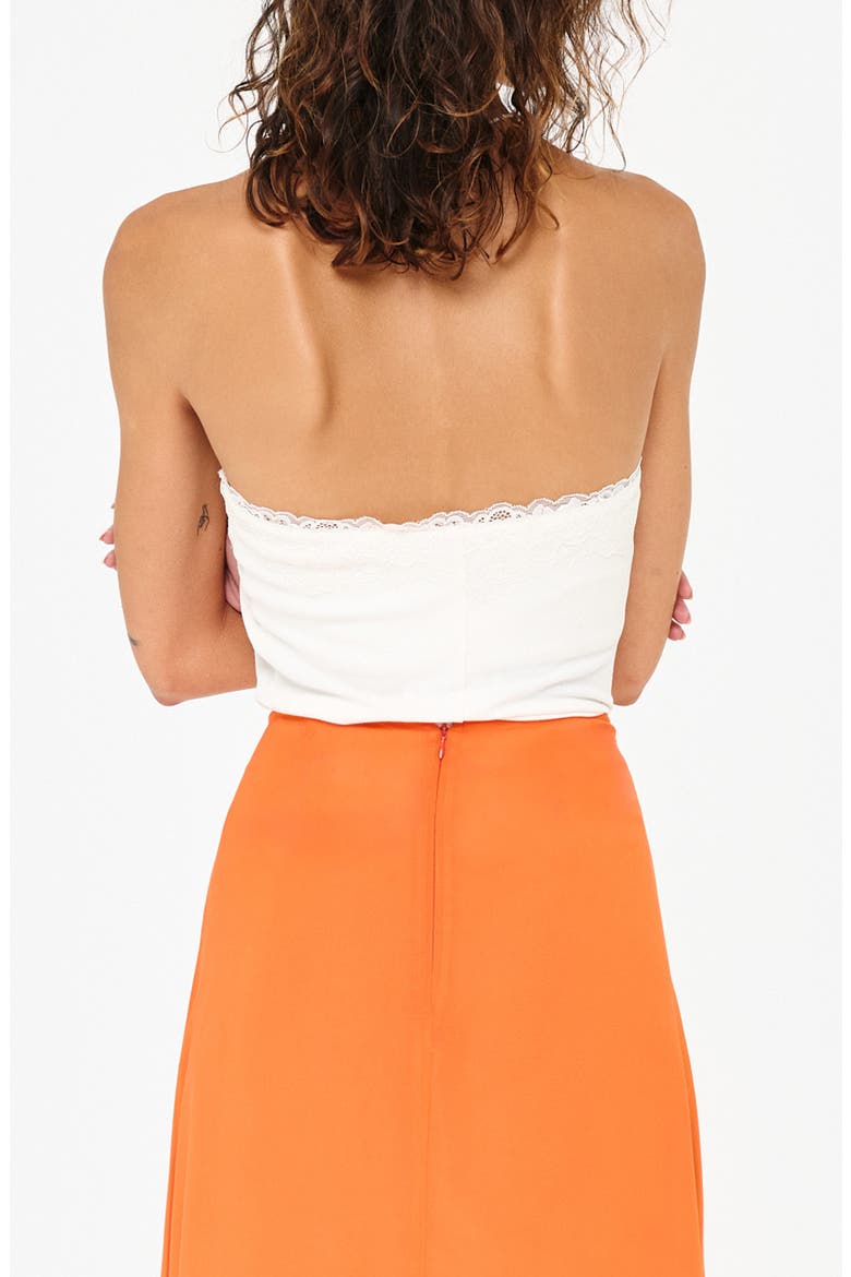 Rama Lace Trim Rib Strapless Top, Alternate, color, WHITE
