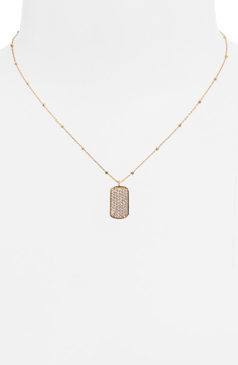 NORDSTROM RACK CZ Pavé ID Tag Pendant Necklace, Alternate, color, Clear- Gold