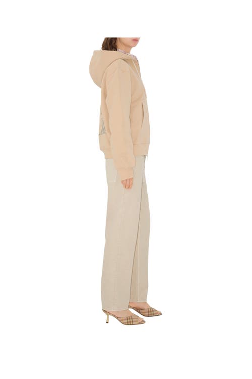 Burberry Beige Cotton Hoodie With Knight Illustration In Teacup