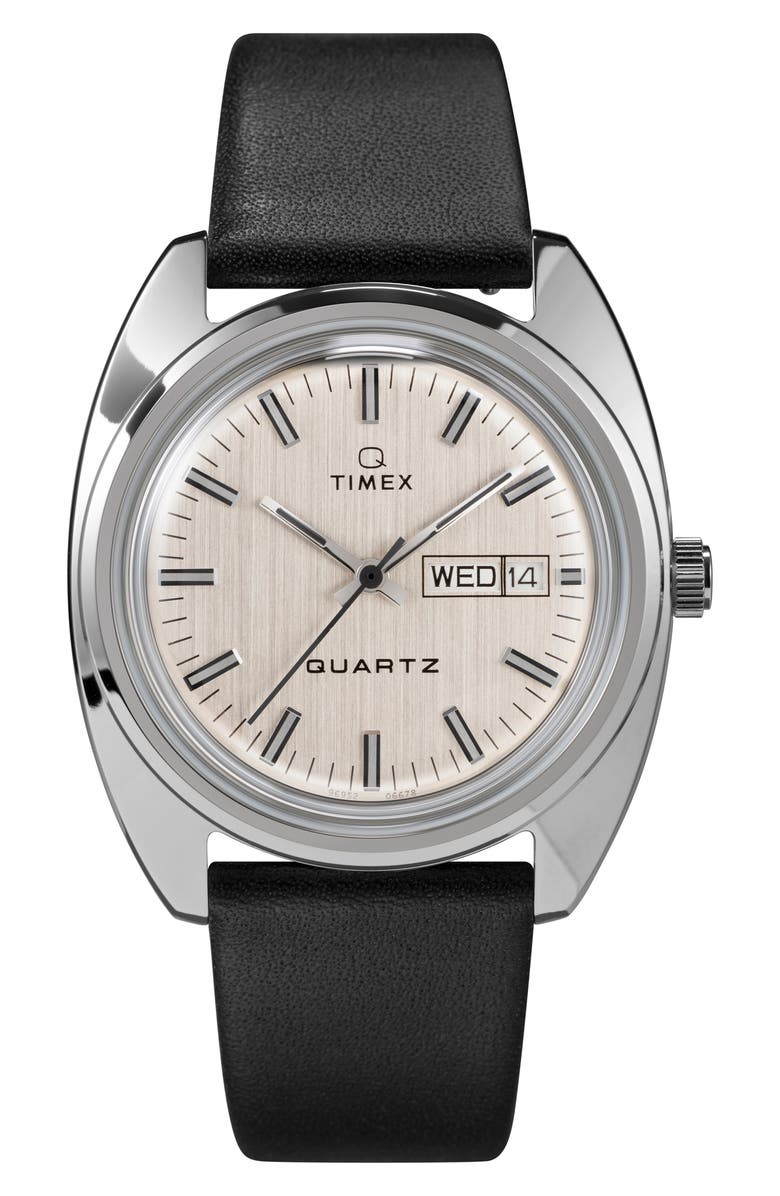 Timex<sup>®</sup> Q 1978 Reissue Leather Strap Watch, 37mm, Main, color, 