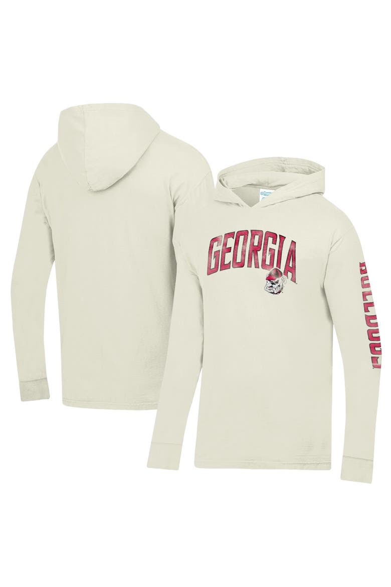 Men's ComfortWash  Cream Georgia Bulldogs Long Sleeve Hooded T-Shirt, Main, color, Cream