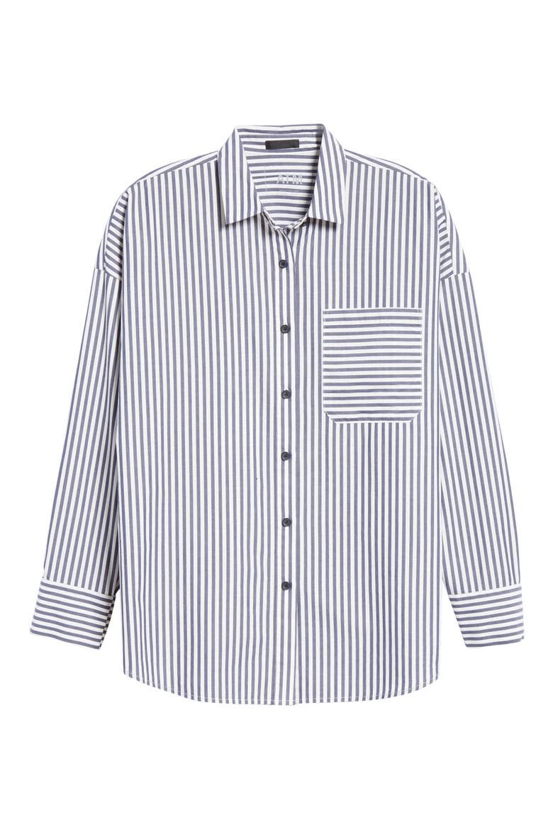 Railroad Stripe Boyfriend Shirt, Alternate, color, NAVY/ WHITE