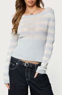 EDIKTED Cornella Stripe Open Stitch Boat Neck Sweater