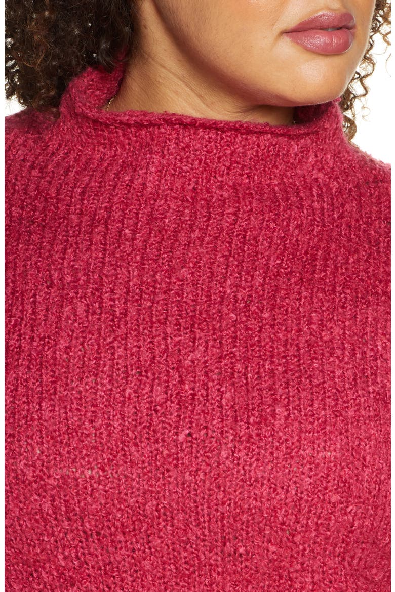 Funnel Neck Bouclé Sweater, Alternate, color, BURGUNDY PUNCH