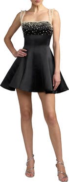 Mac Duggal Embellished Satin A Line Sleeveless Mini Dress