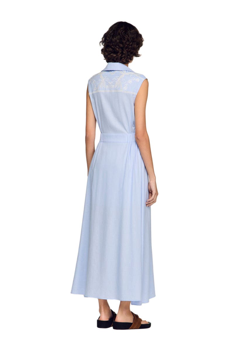 SANDRO Embroidered linen maxi dress, Alternate, color, Sky Blue