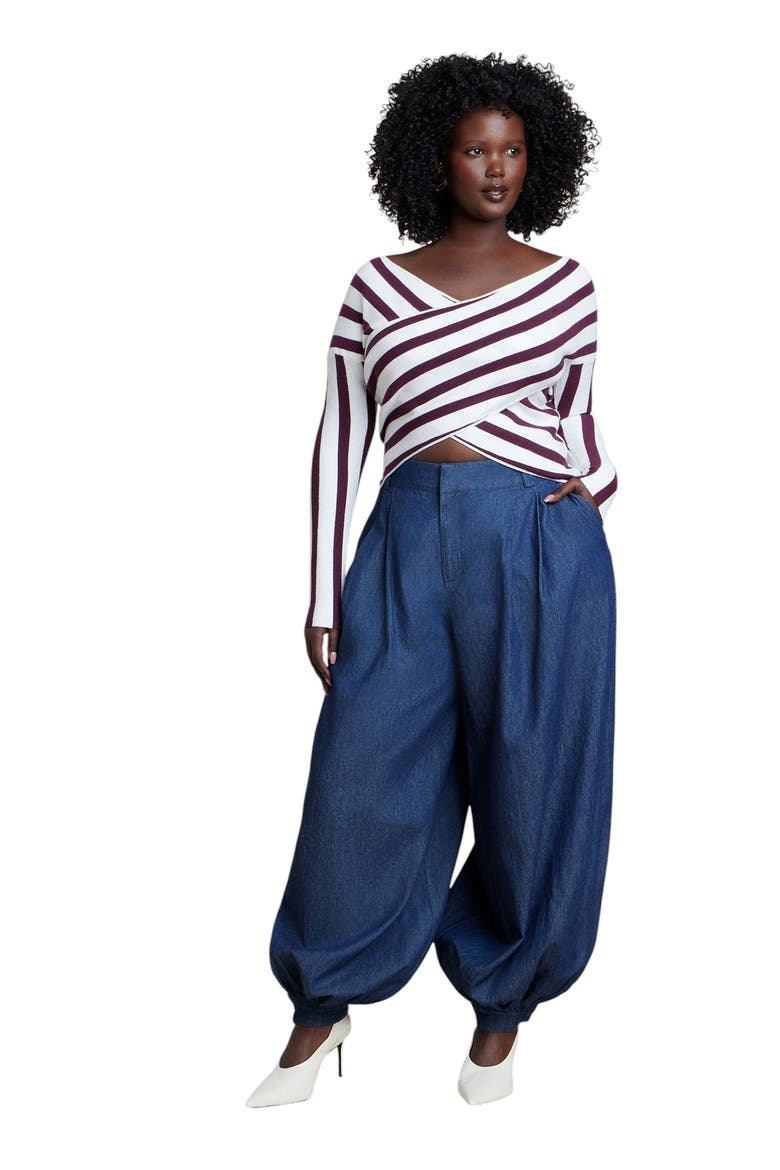 Striped Wrap Front Cropped Sweater, Alternate, color, BURGUNDY/WHITE STRIPE