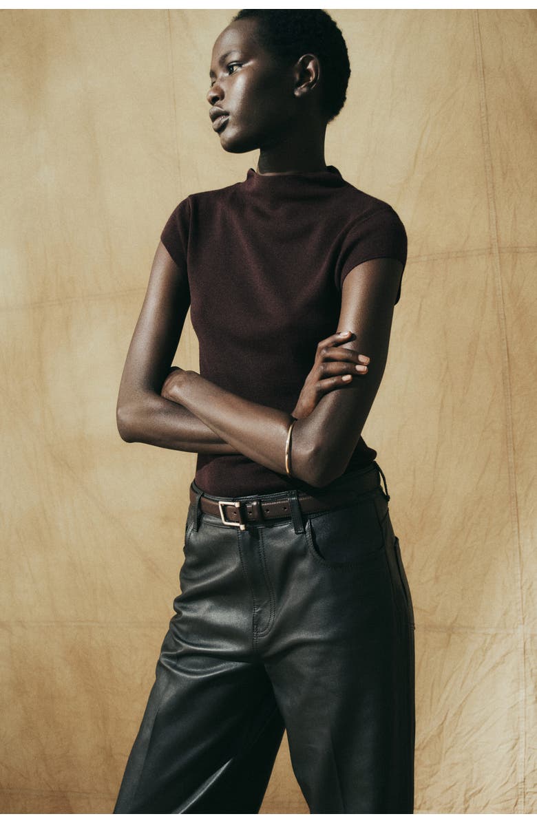 H&M Fine-knit Turtleneck Top, Alternate, color, Dark Brown