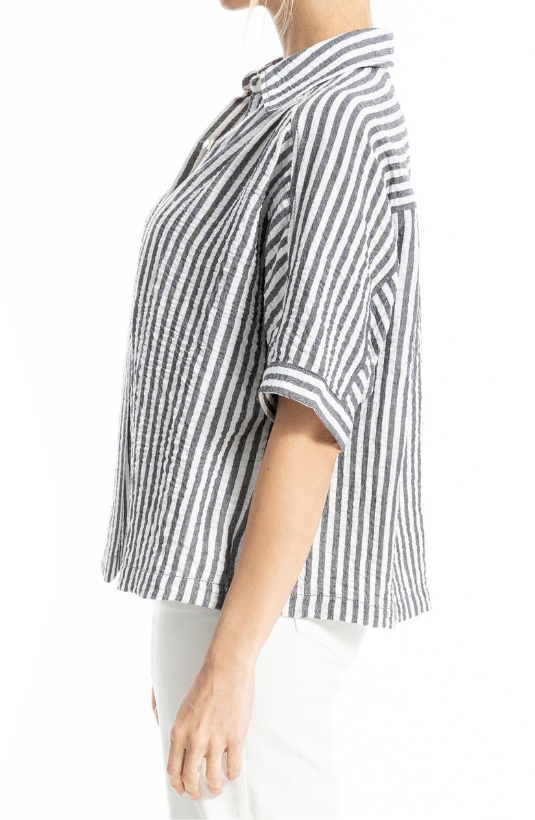 MAX STUDIO Textured Stripe Camp Shirt, Alternate, color, Black/ White Stripe