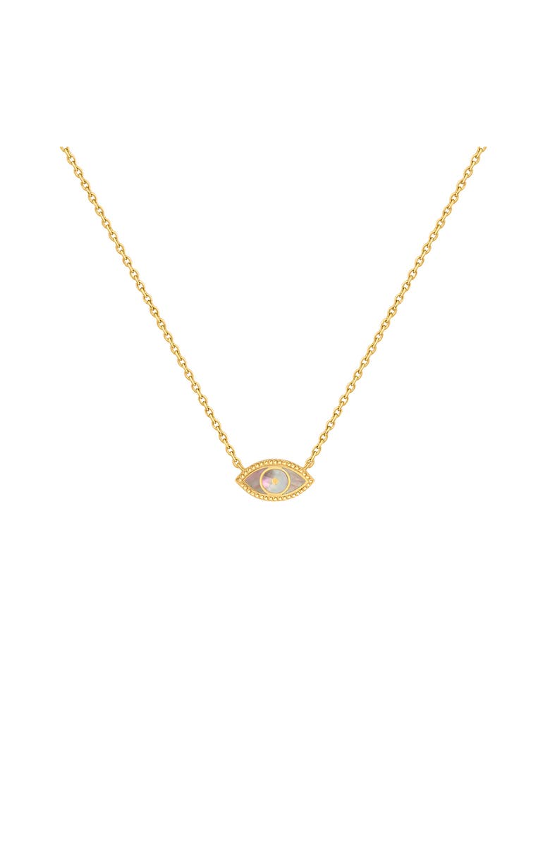 Karma and Luck Evil Eye Mother of Pearl Gold Plated Necklace Glowing Energy, Main, color, Gold/White