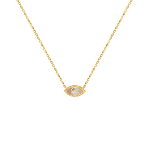 Evil Eye Mother of Pearl Gold Plated Necklace Glowing Energy