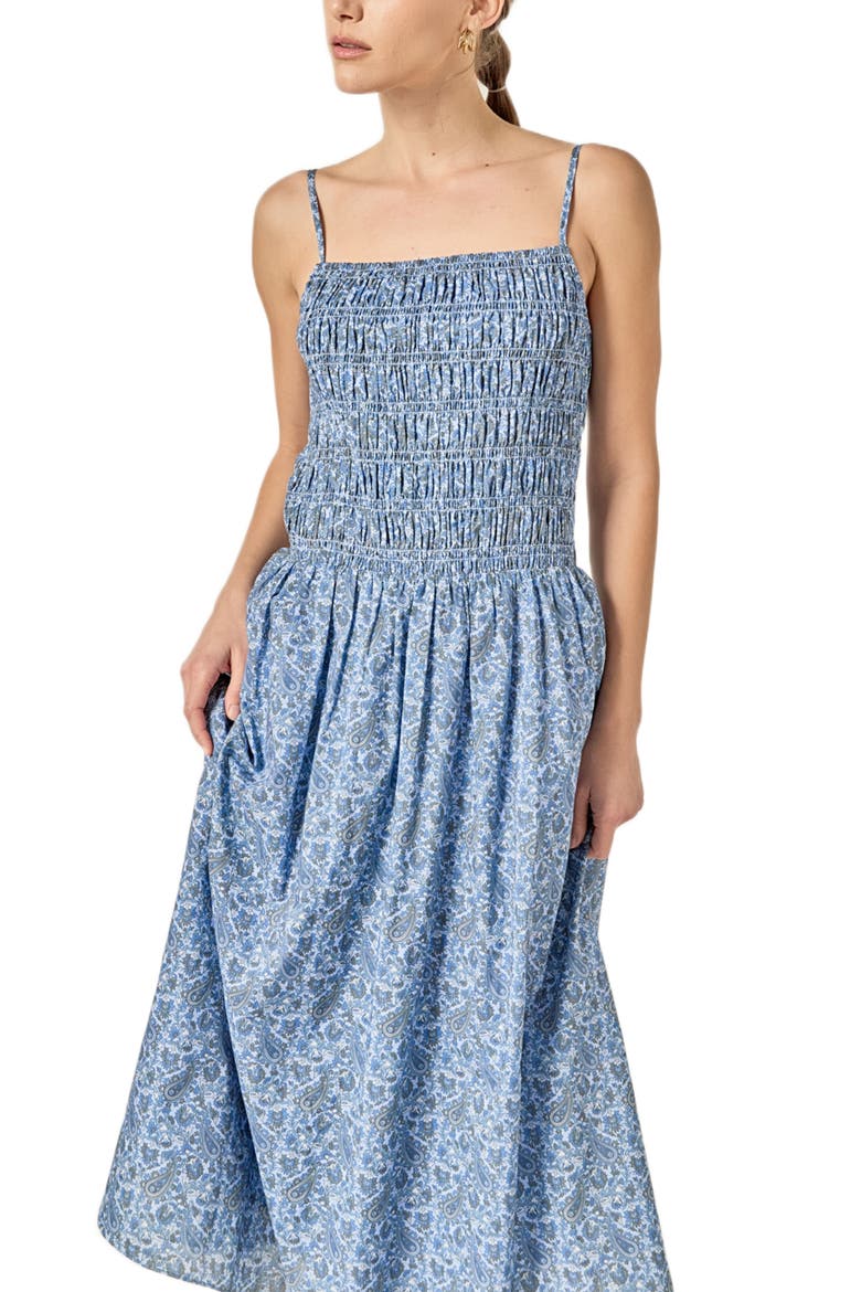 Paisley Print Smocked A-Line Dress, Alternate, color, NAVY MULTI