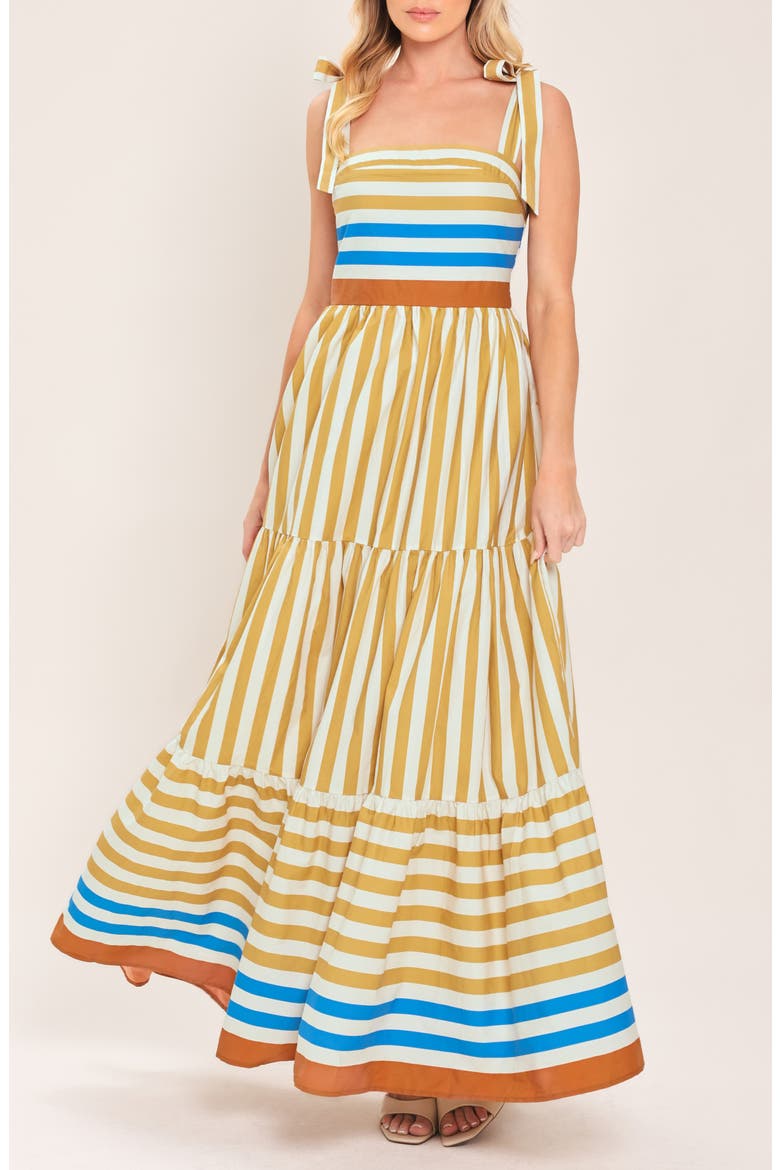 Stripe Tiered Cotton Maxi Sundress, Main, color, BEIGE/ MULTI