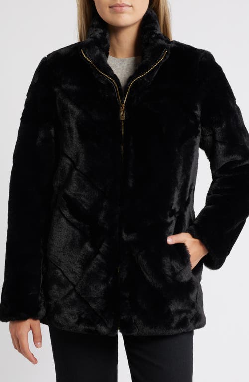 Via Spiga Chevron Faux Fur Jacket in Black 