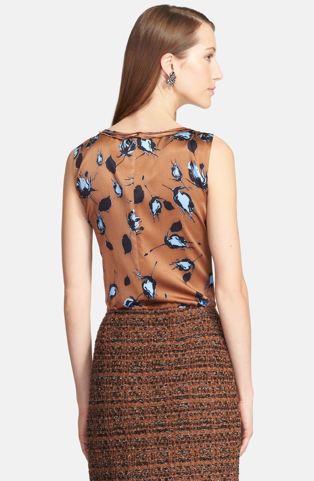 St. John Collection Rosebud Print Silk Charmeuse Square Neck Shell ...