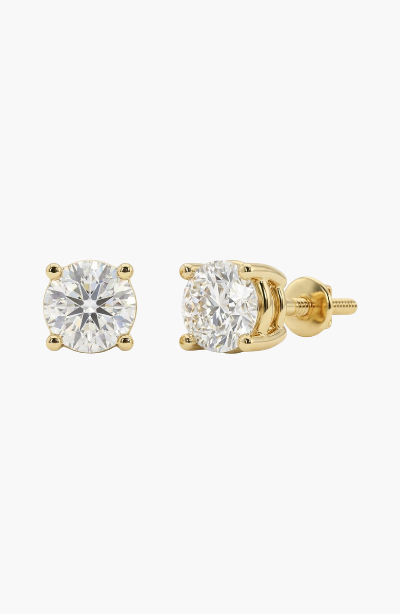 Larson 14K Gold 4 Prong Solitaire Basket Stud Earrings With Lab Grown Diamond, Main, color, Yellow Gold/2 Ctw
