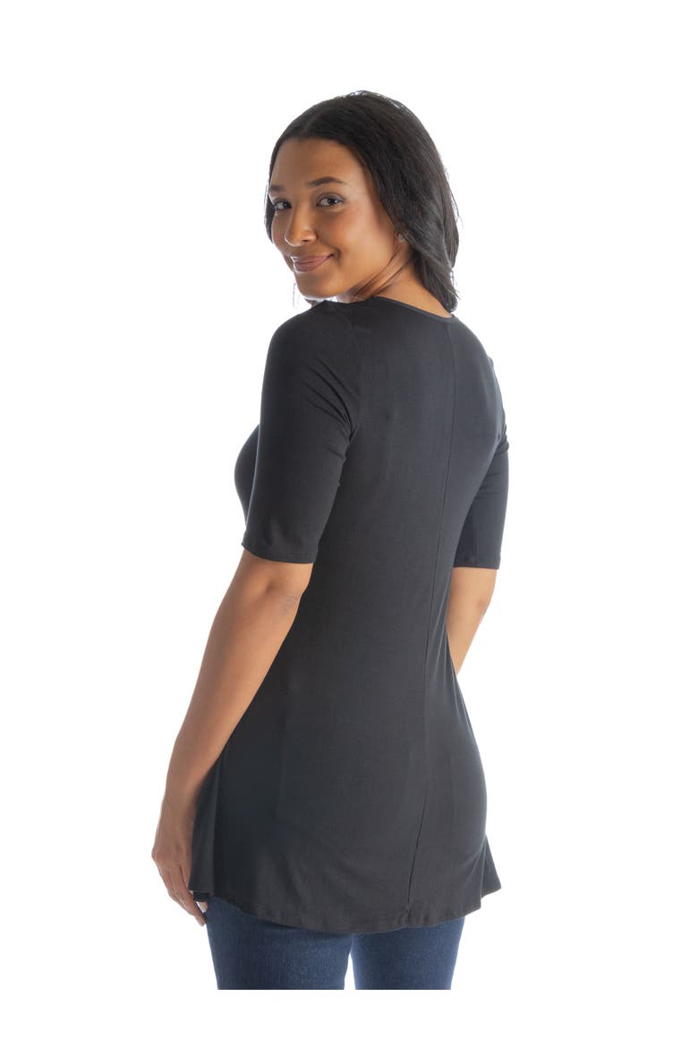 Petites Elbow Sleeve Swing Tunic Top, Alternate, color, Black
