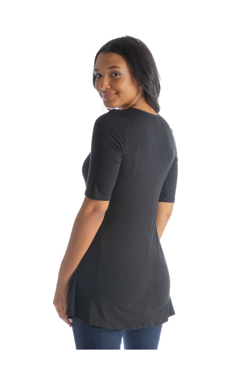 24seven Comfort Apparel Elbow Sleeve Swing Tunic Top, Alternate, color, Black