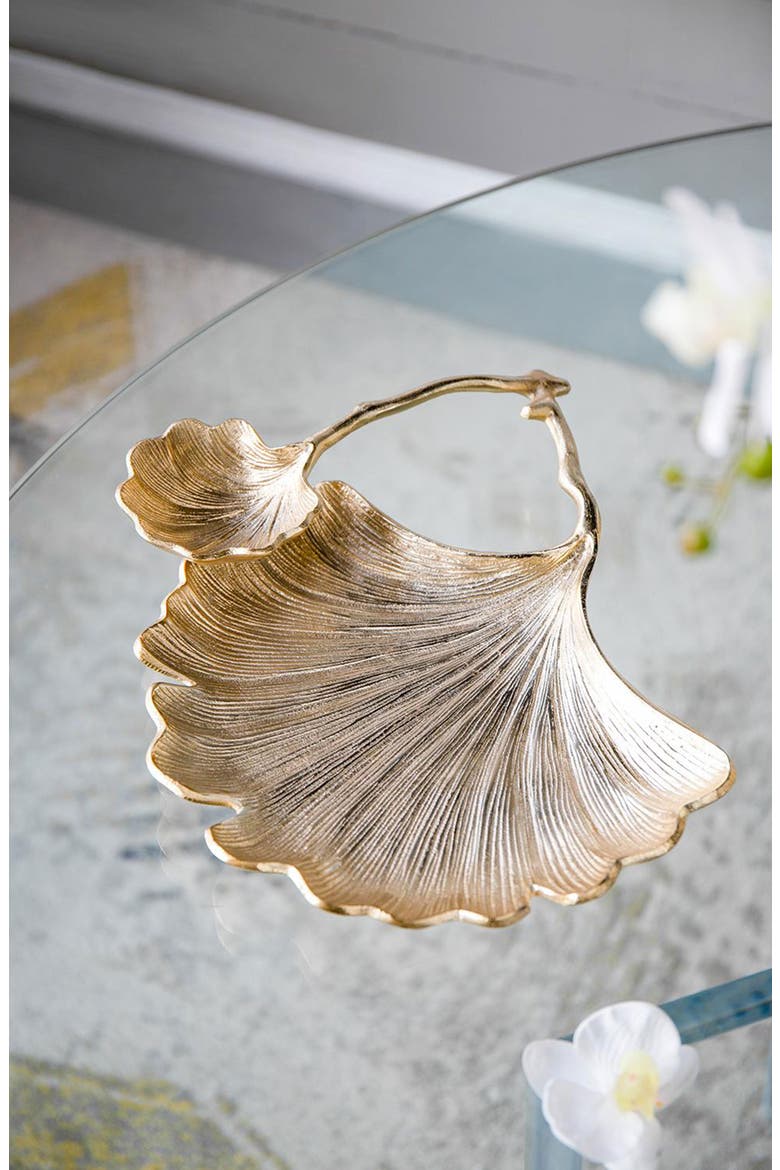 Double Ginko Leaf Trinket Tray, Alternate, color, GOLD