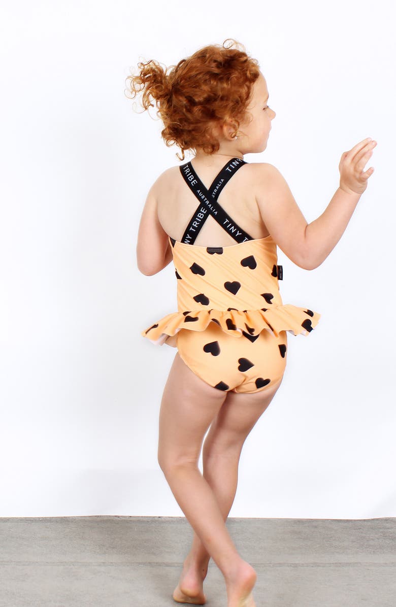 TINY TRIBE Heart Frill Skirted One-Piece Swimsuit, Alternate, color,