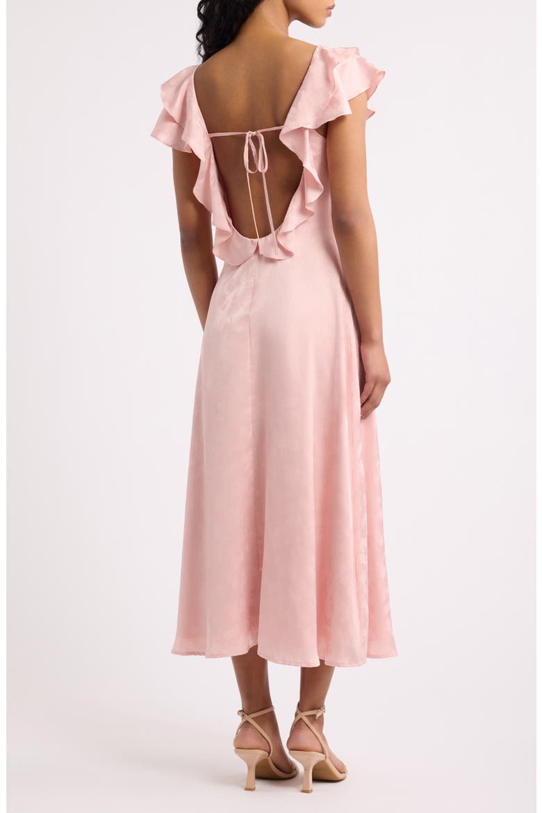 Sinclair Flutter Sleeve Satin Midi Dress, Alternate, color, PINK