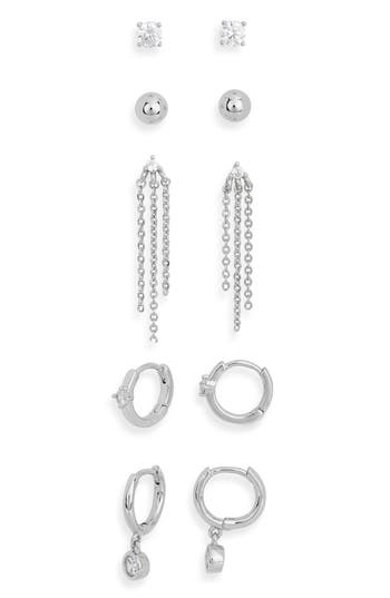 Nordstrom Rack Demi-fine 5-pack Assorted Everyday Essential Earrings In Silver