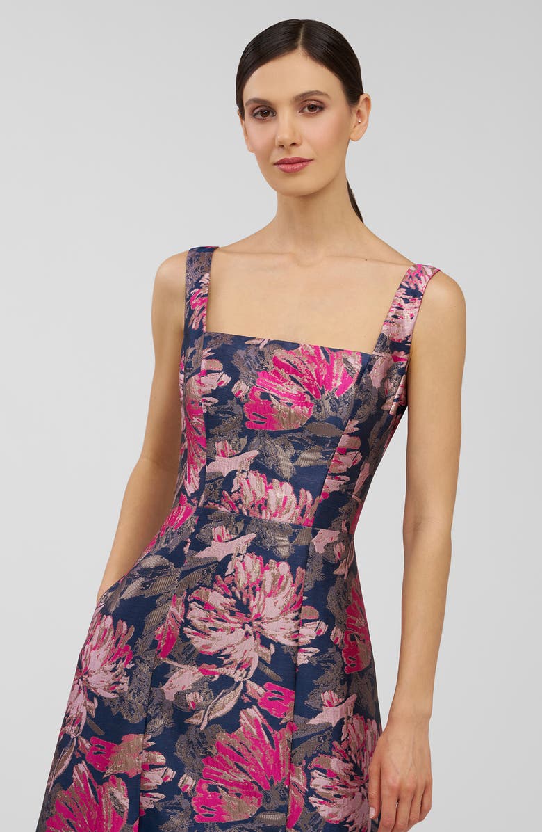 Kay Unger Paige Metallic Floral Jacquard Cocktail Dress, Alternate, color, Blue Opal Multi