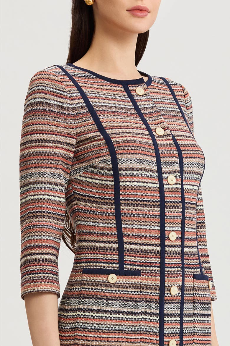 Horizontal Multi Stitch Knit Sheath Dress, Alternate, color, Warm Taupe/Indigo/Ivory