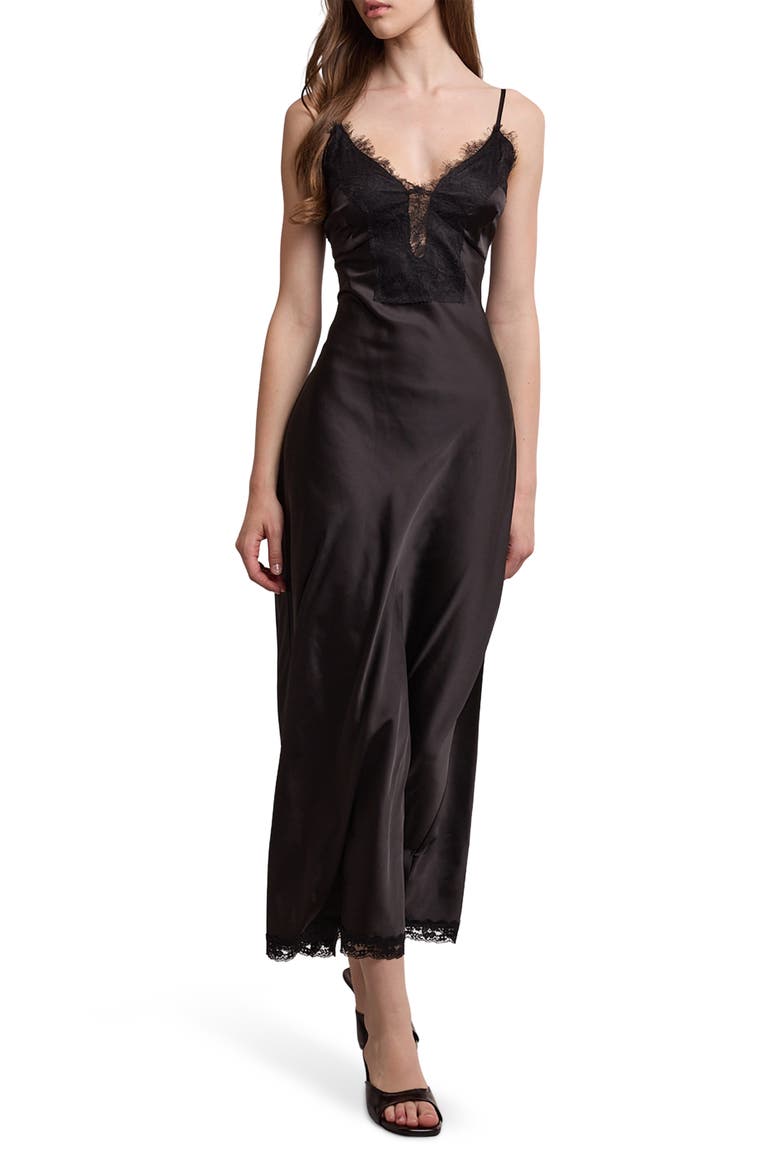 Lace Trim Sleeveless Mermaid Slipdress, Main, color, BLACK