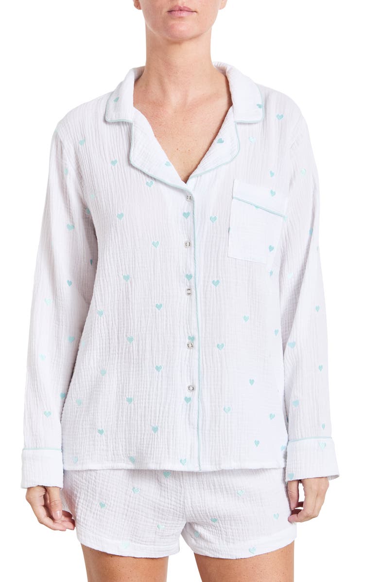 Splendid Lottie Love Cotton Short Pajamas, Main, color, White/ Mint
