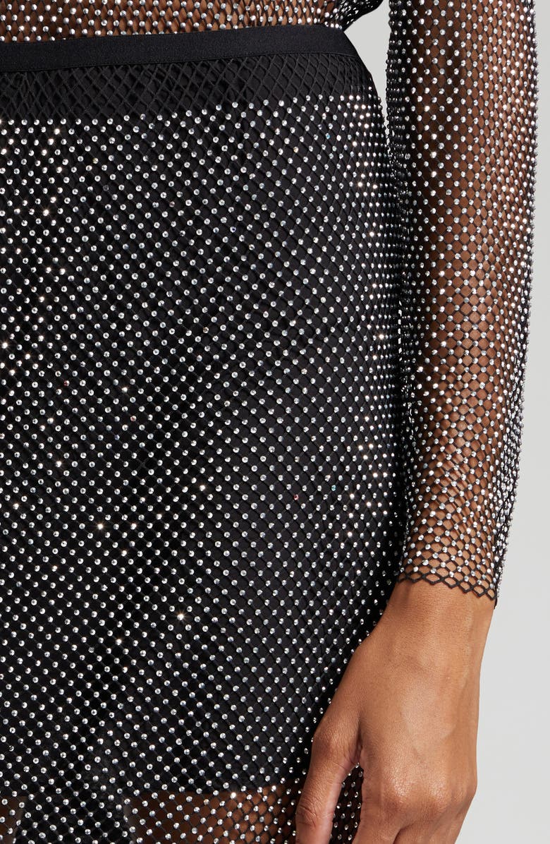GESTUZ Yadegz Crystal Embellished Mesh Midi Skirt, Alternate, color, Silver Glitter