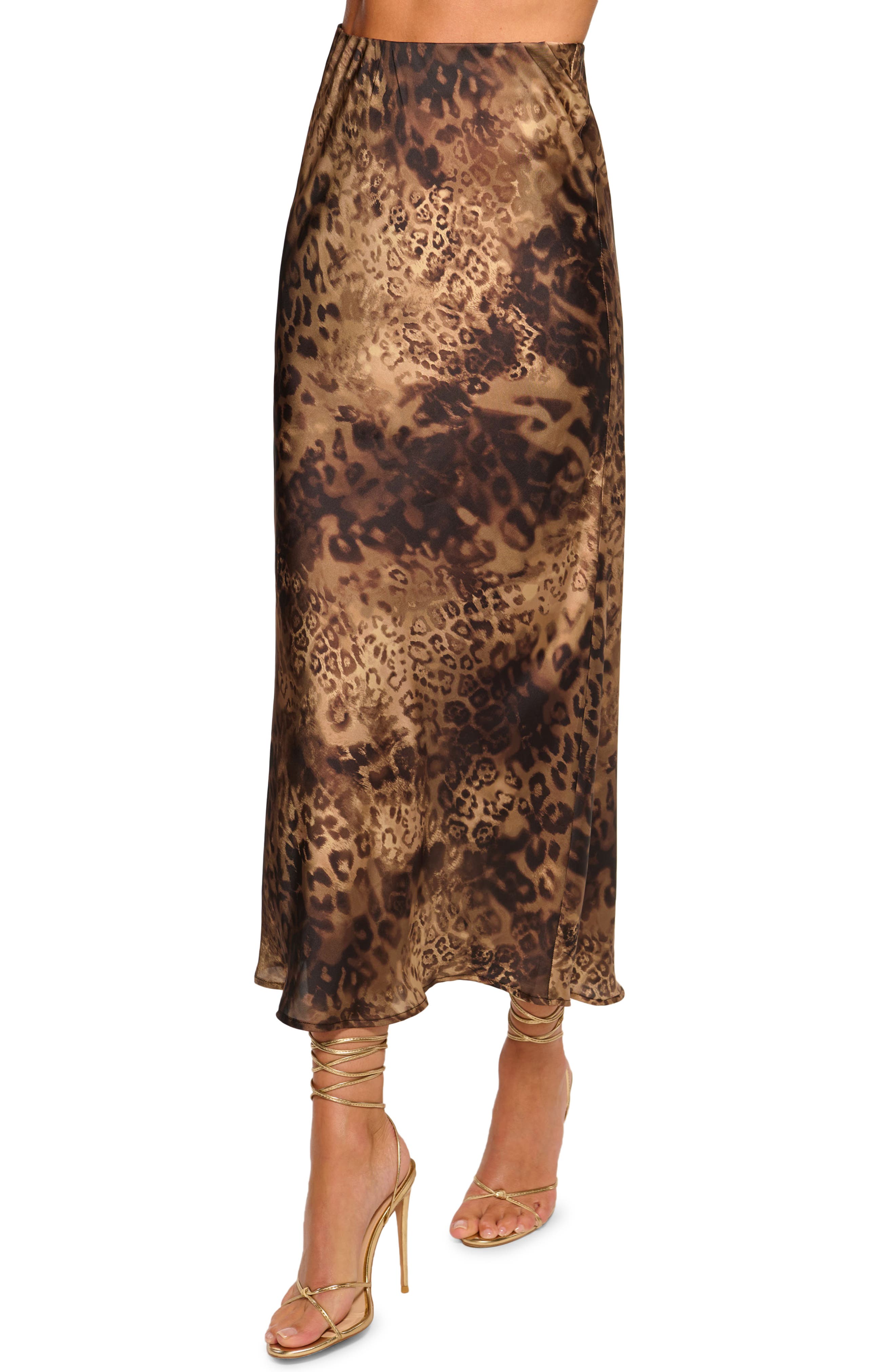 Ramy Brook Krisia Leopard Print Bias Cut Maxi Skirt 