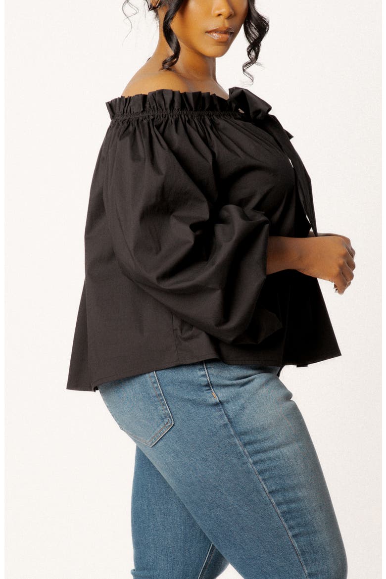Off the Shoulder Tie Top, Alternate, color, BLACK