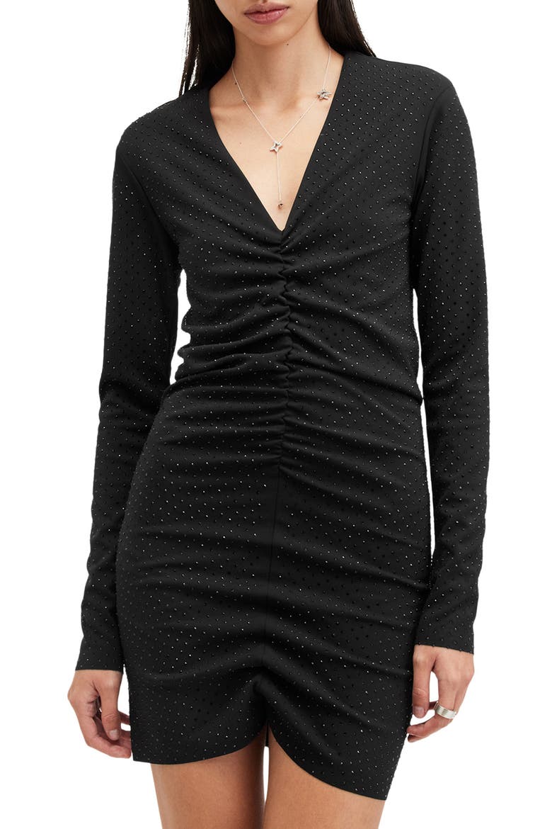 Ayla Long Sleeve Ruched Minidress, Alternate, color, BLACK