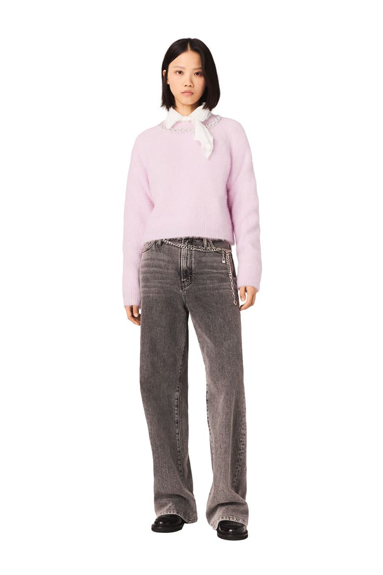 Removable jewel collar sweater, Alternate, color, Pink