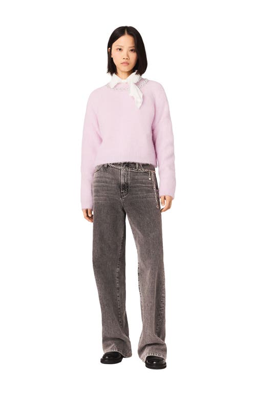 Maje Removable Jewel Collar Sweater In Pink