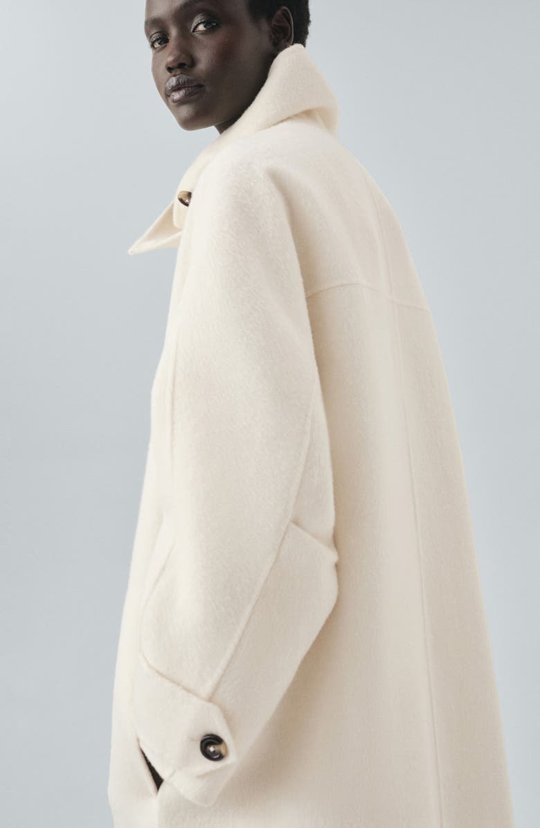 MANGO Selection Stand Collar Wool Blend Coat, Alternate, color, Off White