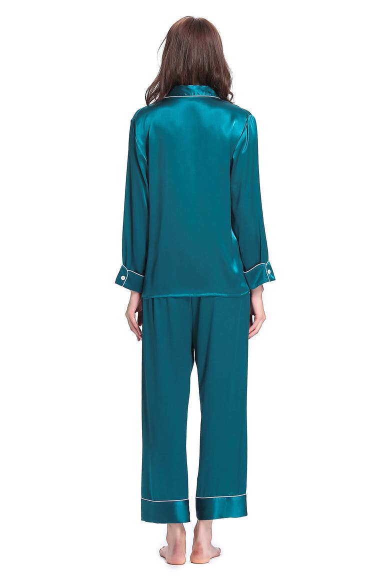 Women's Chic Trimmed Silk Pajama Set, Alternate, color, Dark Teal