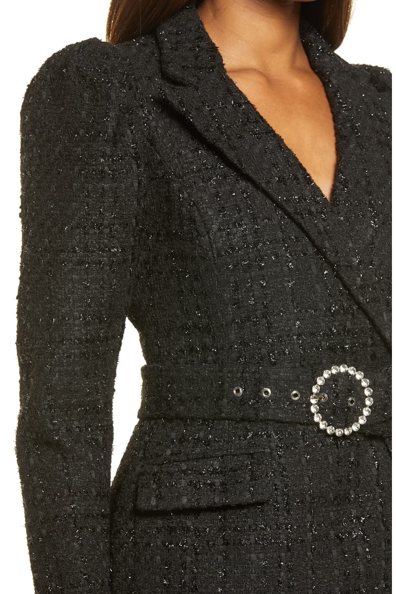 Puff Long Sleeve Bouclé Blazer Dress, Alternate, color, BLACK