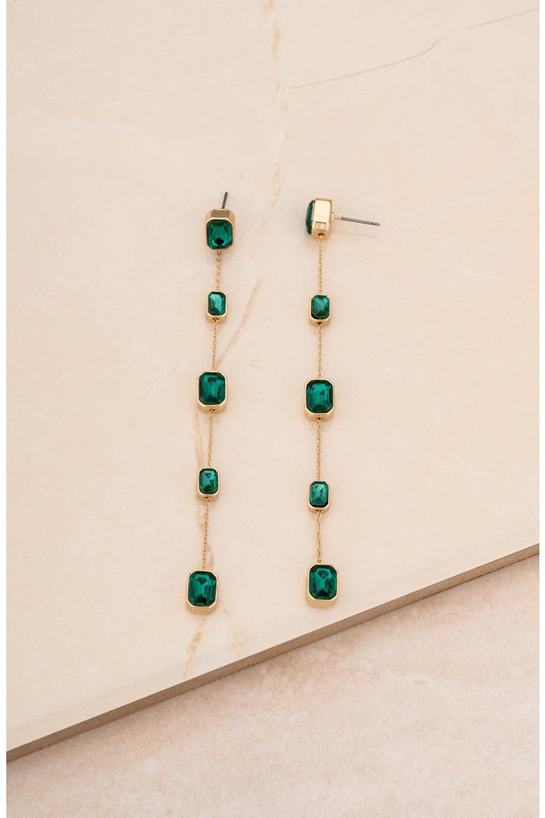 Baguette Crystal Linear Drop Earrings, Alternate, color, GREEN