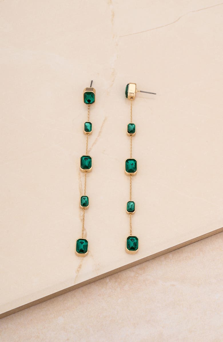 Ettika Baguette Crystal Linear Drop Earrings, Alternate, color, Green