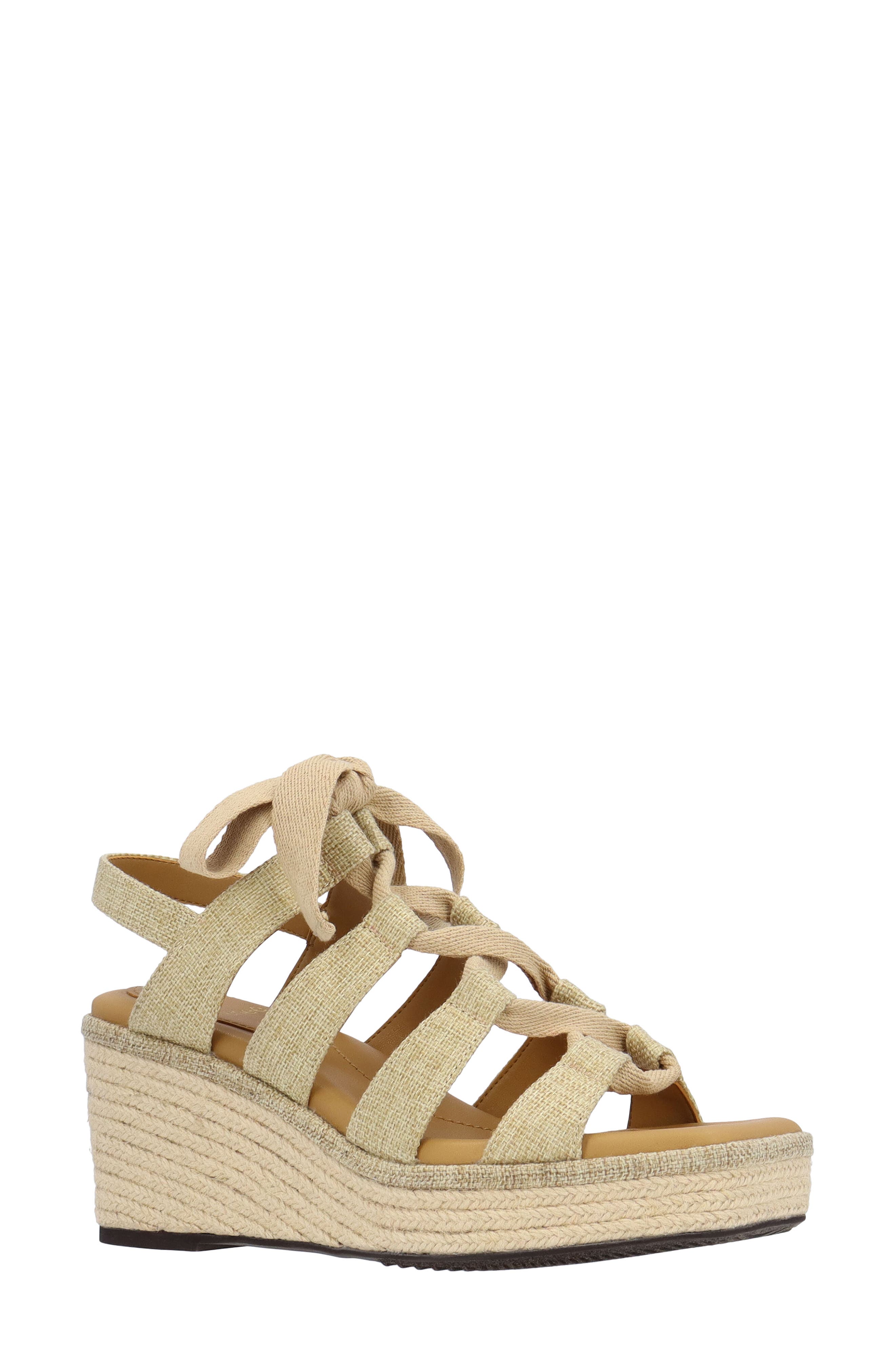J. Reneé Garlynn Lace-Up Platform Wedge Sandal - Wide Width Available, Main, color, Tan