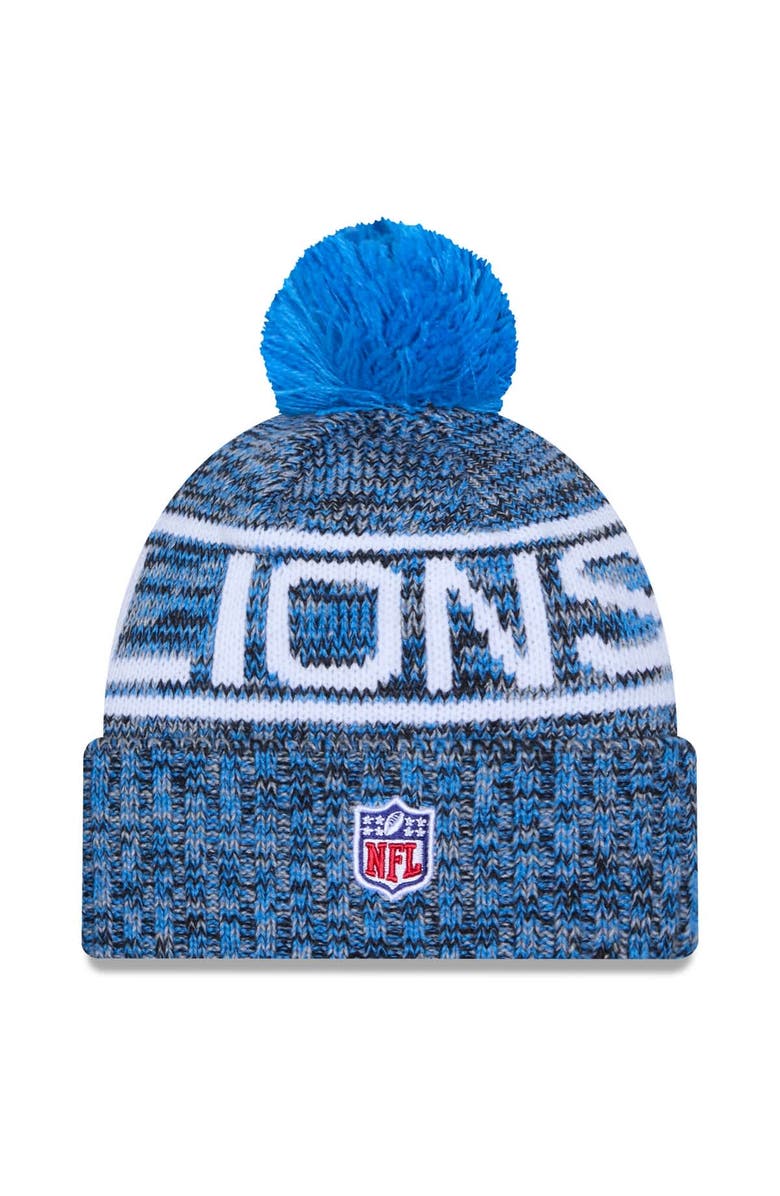 New Era Men's New Era Blue Detroit Lions 2025 Sideline Cold Weather Cuffed Knit Hat with Pom, Alternate, color, Blue