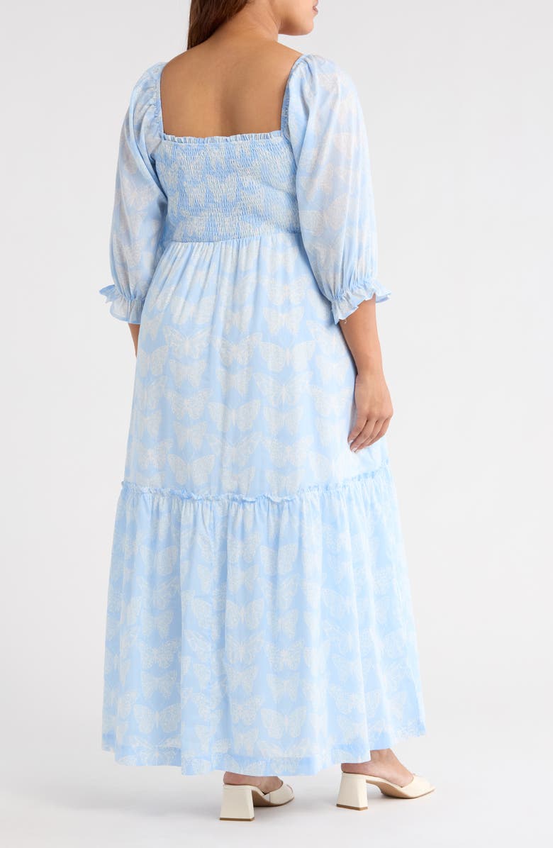SUGARLIPS Aubry Butterfly Smocked Maxi Dress, Alternate, color, Blue/ White