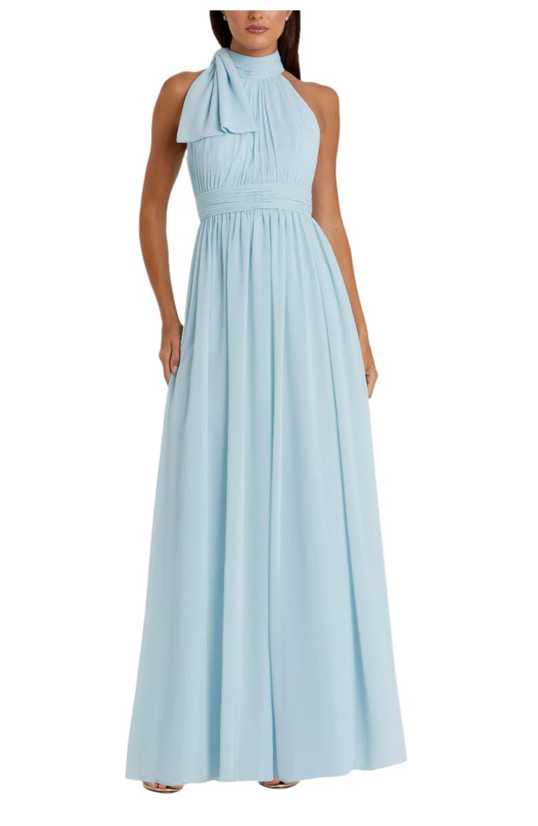 Mac Duggal Elegant Chiffon Gown with Pleated Bodice & Tie-Neck Detail, Main, color, Powder Blue