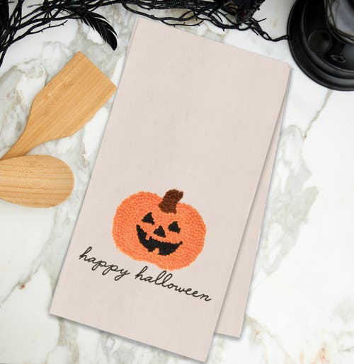 C & F Home C&f Home Pumpkin Jack O' Lantern French Knot Cotton Halloween Dishtowel In Neutral