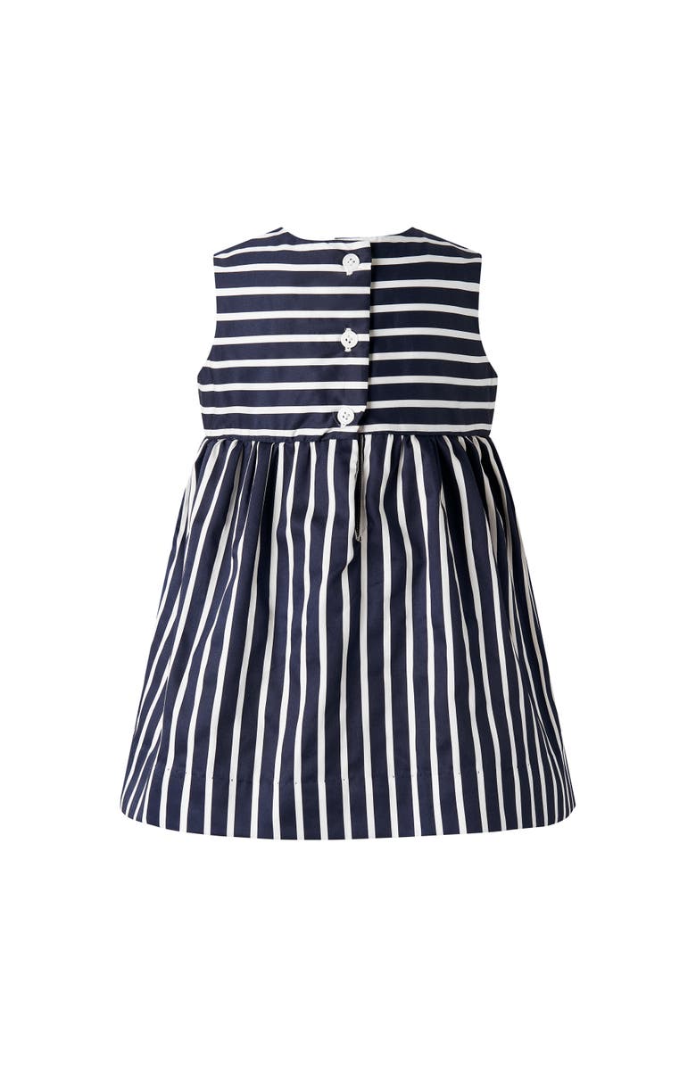 Rachel Riley Stripe Bow Dress & Bloomers, Alternate, color, Navy