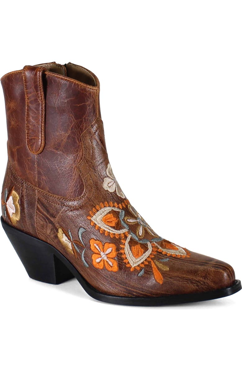 Diba True Cains Ville Embroidered Western Boot, Main, color, Brown/ Orange