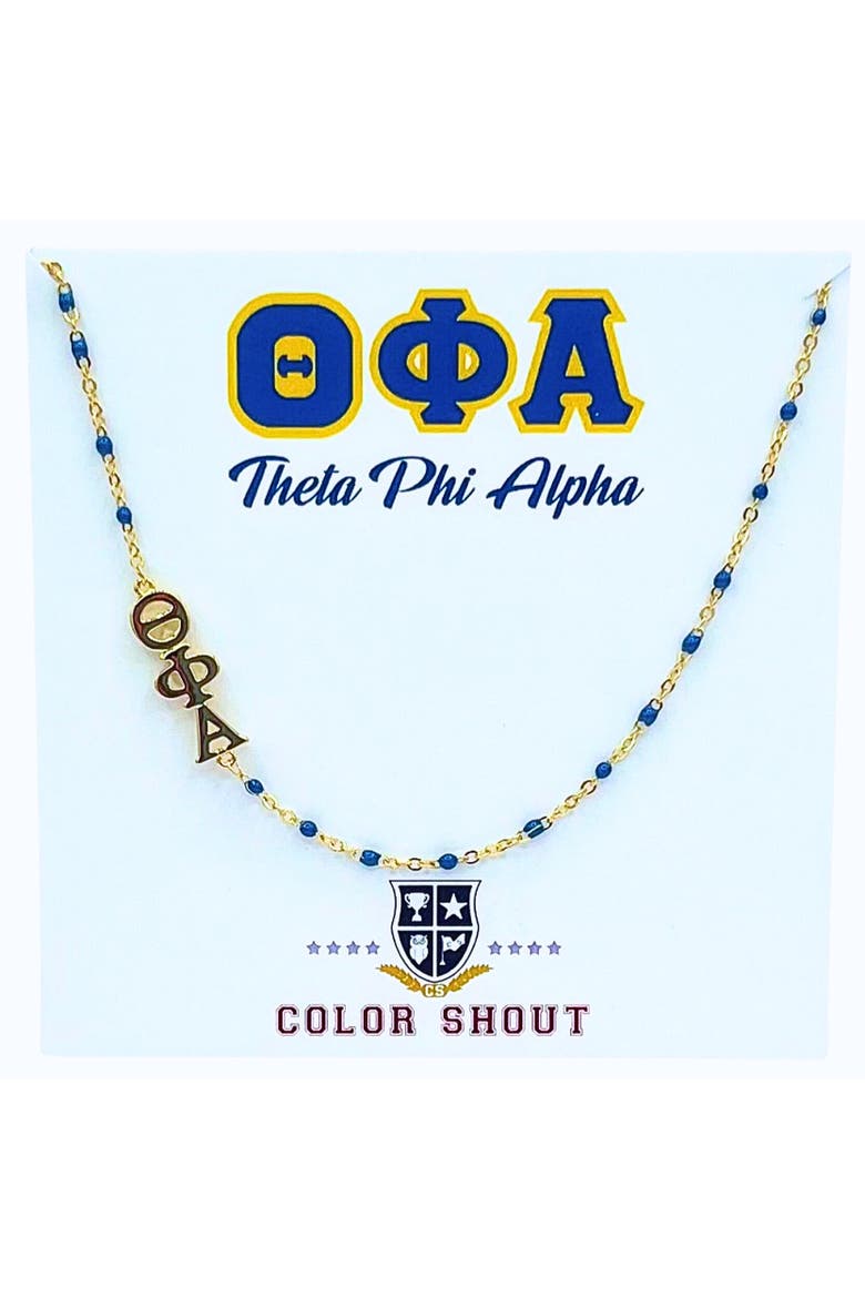 Theta Phi Alpha Greek Letter Side Set Necklace, Main, color, Yellow Gold