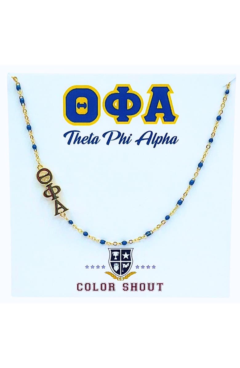 Color Shout Theta Phi Alpha Greek Letter Side Set Necklace, Main, color, Yellow Gold